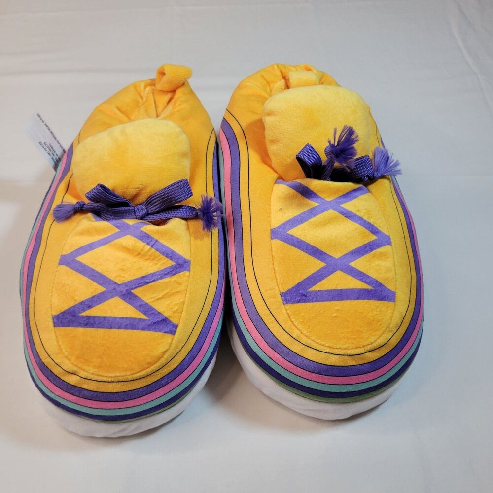 One Size Rainbow Sneaker Slippers Unisex Yellow Plush Cozy House Shoes Kicks